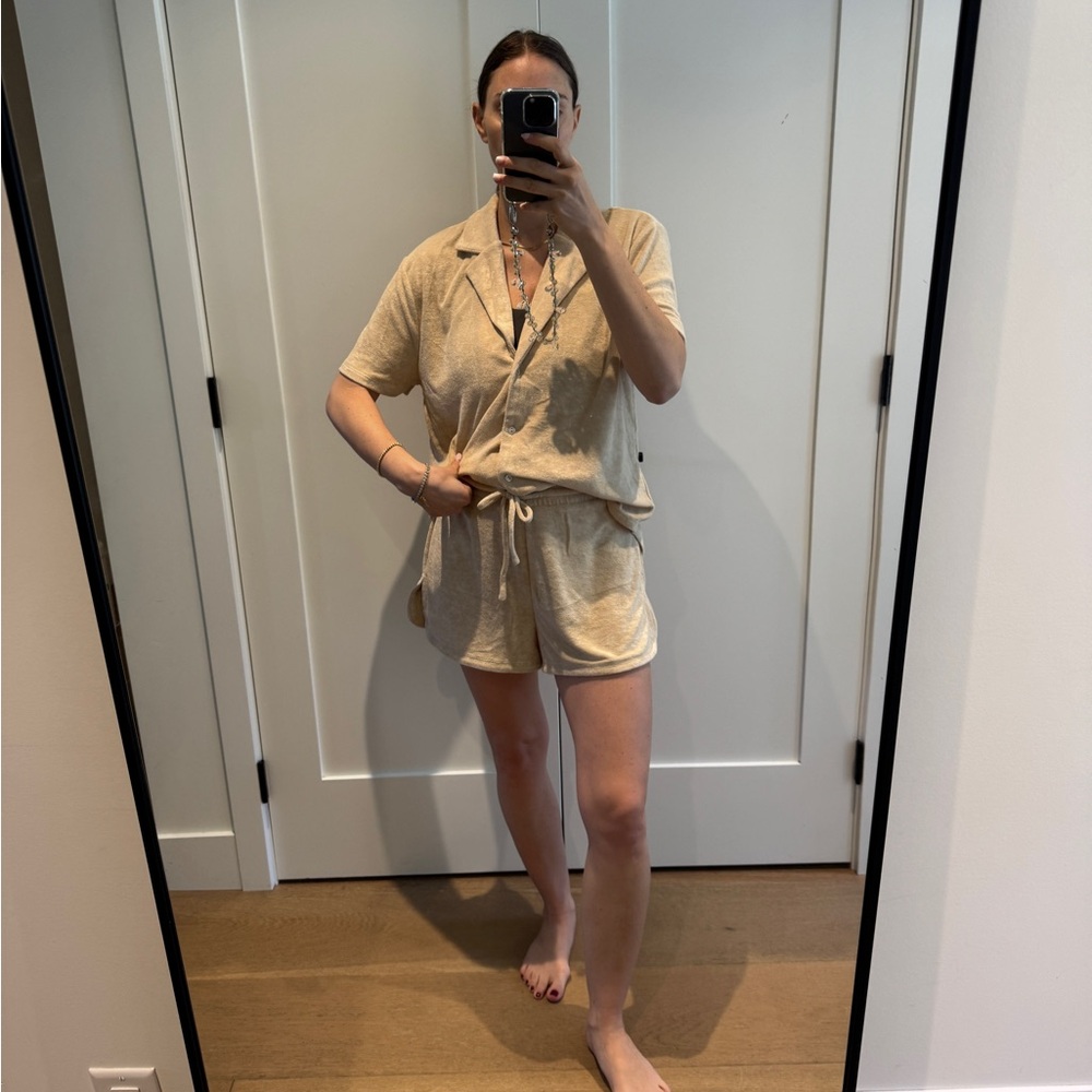 Beige Short Sleeve Lounge Set